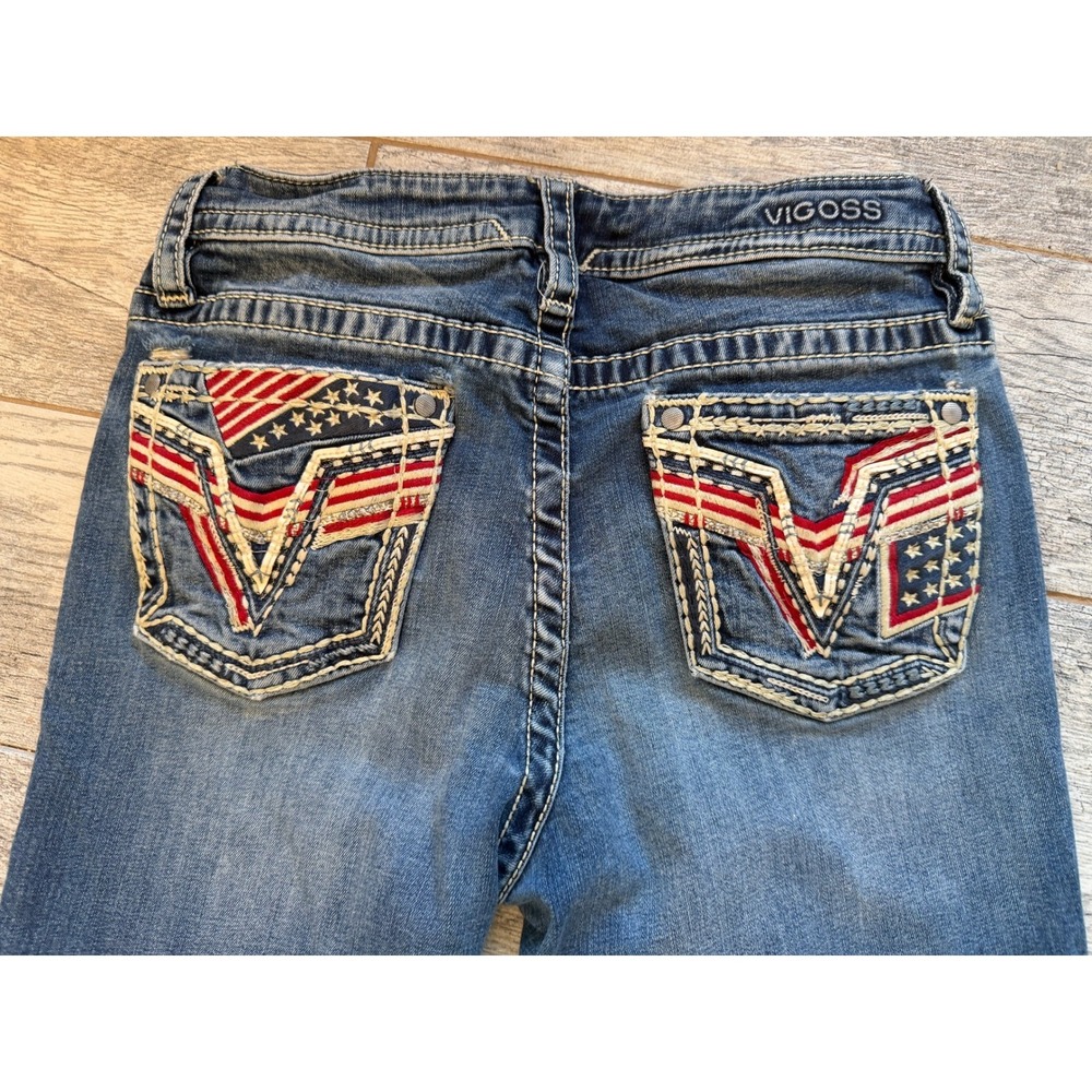 Vigoss Bootcut Jeans 8 Flag HoLeS Pocket Embroidered Stretch Boot Western Jean - Picture 14 of 16